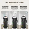 Three images showing a portable coffee maker in different modes of operation, with text explaining the functions. Náhľad obrázku produktu