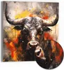DEQORI Hybrid Leinwand Bild 50x50 cm 'Stier im Farbensturm' Produktbild-Vorschau 1