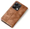 A brown leather flip case for a smartphone is shown against a white background. Produktbild-Vorschau