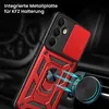 A red and black phone case with a ring holder is shown attached to a magnetic car mount inside a car. Produktbild-Vorschau