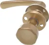 A close-up studio shot of a gold-colored door handle set with a knob and rosette, isolated on a white background. Náhled obrázku produktu
