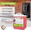 A large red container of universal descaler is shown in a kitchen setting next to a coffee machine. Produktbild-Vorschau