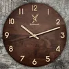 A wooden wall clock with a deer logo and the brand name 'Holzwerk' is shown against a textured background. Produktbild-Vorschau