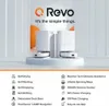 A white robotic vacuum cleaner with a charging station is displayed against a white and light gray background, with text listing its features. Náhľad obrázku produktu