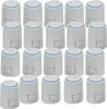 A grid of white thermostatic radiator valves with blue accents. Produktbild-Vorschau