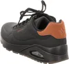 A side view of a black Skechers sneaker with brown accents. Produktbild-Vorschau