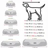 A diagram showing different sizes of dog beds with corresponding measurements and a silhouette of a dog. Produktbild-Vorschau