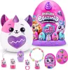 A collection of Rainbocorns Eggzania Surprise Mania toys, including a large plush toy, a large egg-shaped container, and several smaller surprise eggs and accessories. Náhled obrázku produktu