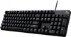 A black mechanical gaming keyboard is shown from a slightly elevated diagonal angle against a white background. Produktbild-Vorschau