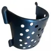 A black plastic feed basket with holes, mounted on a white background. Anteprima dell’immagine prodotto