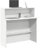 A white reception desk with a laptop, pens, and books on it. Anteprima dell’immagine prodotto