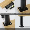 A collage of four images showing the steps to install furniture feet. Produktbild-Vorschau