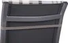 Close-up of the back of a chair cushion with a plaid pattern on top and a dark fabric below, held by a grey metal frame and a beige strap. Produktbild-Vorschau