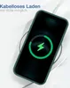 A smartphone case is shown on a wireless charger, indicating wireless charging capability. Produktbild-Vorschau