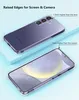 A clear protective phone case is shown from two angles, highlighting its raised edges for screen and camera protection. Produktbild-Vorschau