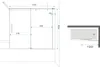 Technical drawing of a shower enclosure with dimensions, shown from the front and top view. Produktbild-Vorschau