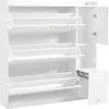 A white shoe cabinet with multiple flip-down shelves and a side cabinet. Produktbild-Vorschau
