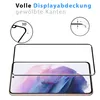 A screen protector is shown placed on a smartphone, with diagrams illustrating its features. Produktbild-Vorschau
