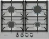 A top-down view of a stainless steel gas hob with four burners. Produktbild-Vorschau