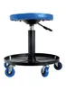 A blue and black adjustable rolling stool with a tool tray at the base. Produktbild-Vorschau