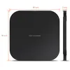 A black wireless charger with dimensions indicated. Produktbild-Vorschau