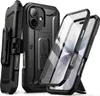 A black phone case with a holster and a kickstand is displayed against a white background. Produktbild-Vorschau