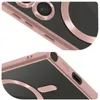 Close-up shots of a rose gold phone case with a transparent back, showing the camera bump and side buttons. Produktbild-Vorschau