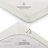 Close-up views of a beige fitted sheet, highlighting its features. Produktbild-Vorschau