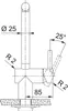 Technical drawing of a faucet with dimensions and angles indicated. Produktbild-Vorschau