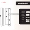Technical drawing and dimensions of a door handle set with accompanying text in German. Produktbild-Vorschau