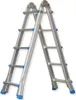 A silver multi-purpose ladder with blue accents, shown in an open A-frame configuration against a white background. Podgląd zdjęcia produktu