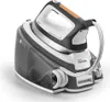 A steam iron and its base station are shown against a white background. Voir les images du produit