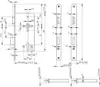 Technical drawing of a door lock mechanism with dimensions and labels. Podgląd zdjęcia produktu