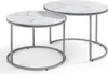 Two nesting round coffee tables with marble-look tops and gray metal frames are shown against a white background. Voir les images du produit