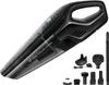 A black handheld vacuum cleaner with various accessories displayed on a white background. Podgląd zdjęcia produktu