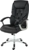A black leather office chair with a silver base and wheels, shown from a three-quarter angle against a white background. Produktbild-Vorschau