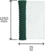 A roll of green chain-link fencing with dimensions indicated by measurement lines and text. Produktbild-Vorschau