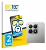 The image shows the packaging for a screen protector product, with a graphic illustration of a phone and a close-up of a phone's camera module with the protectors applied. Produktbild-Vorschau