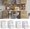 A sewing and craft room setup with a desk, sewing machine, storage units, and a chair, followed by images of individual cabinet units. Produktbild-Vorschau