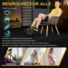 A man is using a mini bike while sitting on a chair, with text overlays and images of different people using the product. Produktbild-Vorschau