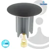 A close-up studio shot of a black drain stopper with a gray plastic base and a beige threaded rod. Produktbild-Vorschau