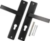 Two black door handles with mounting hardware on a white background. Náhled obrázku produktu