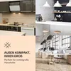 A collage of four images showing different interior design styles: a modern kitchen, a minimalist kitchen with brick accents, a modern office space, and a text overlay with marketing information. Produktbild-Vorschau