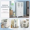 Collage showing a white cabinet in different room settings and close-ups. Podgląd zdjęcia produktu