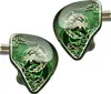 A pair of green in-ear headphones with a gold phoenix design. Náhľad obrázku produktu