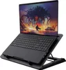 A black laptop cooling pad with a laptop on it, displaying a colorful image on its screen. Produktbild-Vorschau