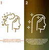 Two panels showing instructions for using a hair product. Voir les images du produit