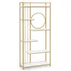 A tall, narrow bookshelf with a gold metal frame and white marble-effect shelves. Produktbild-Vorschau