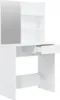 A white vanity table with a mirror and shelves, shown from a side angle. Náhled obrázku produktu