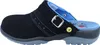 Side view of a black clog-style shoe with blue interior and gray sole. Produktbild-Vorschau